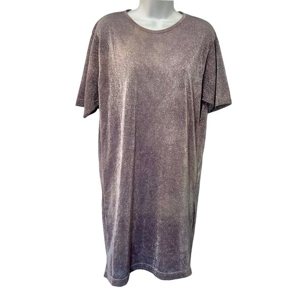 Vintage 90s Purple Swirl Glitter Short Sleeve Blouse Long Tee Shirt Top Size M - Picture 1 of 8